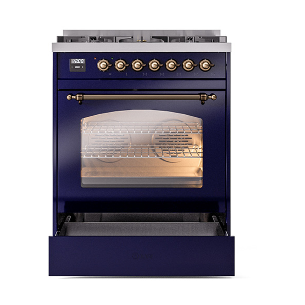 ILVE_UP30NMPMBBLP_Nostalgie_II_30"_Dual_Fuel_Range_drawer_opened