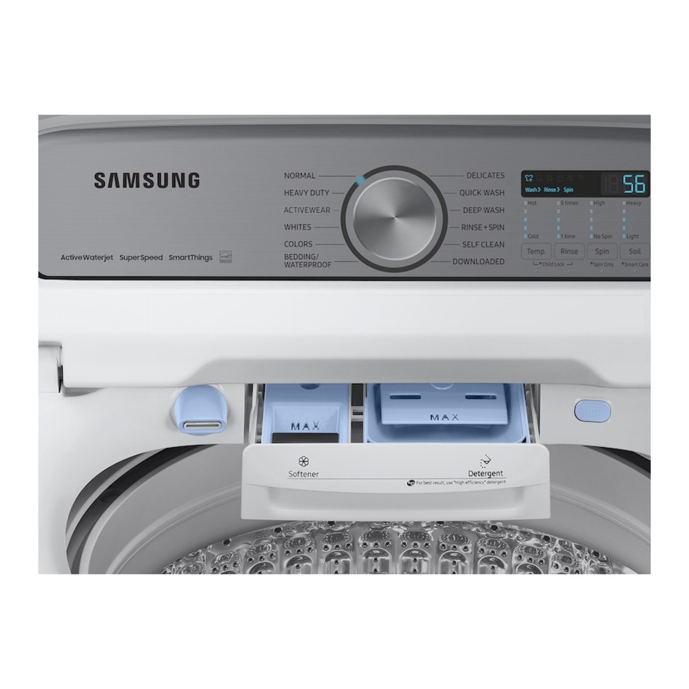 Samsung-WA55CG7100AW-detergent filling chambers and controls