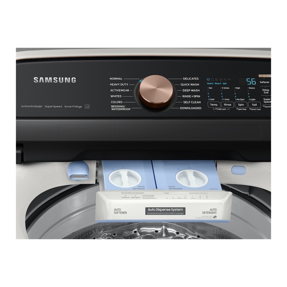 Samsung-WA55CG7500AE-detergent filling chambers and controls