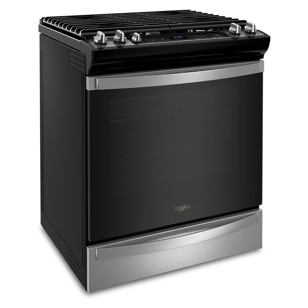 Whirlpool WEG745H0LZ 30" Slide-in Gas Range with 5 Sealed Burners, 5.8 cu. ft. Center Oval Burner, 7-in-1 Oven, AquaLift® Self-Cleaning Technology, Broil Setting-Fingerprint Resistant Stainless Steel