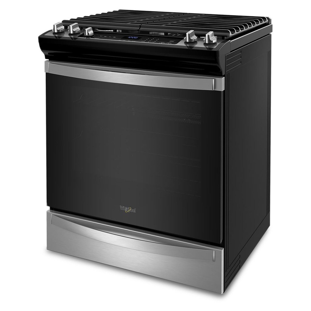 Whirlpool WEG745H0LZ 30" Slide-in Gas Range with 5 Sealed Burners, 5.8 cu. ft. Center Oval Burner, 7-in-1 Oven, AquaLift® Self-Cleaning Technology, Broil Setting-Fingerprint Resistant Stainless Steel