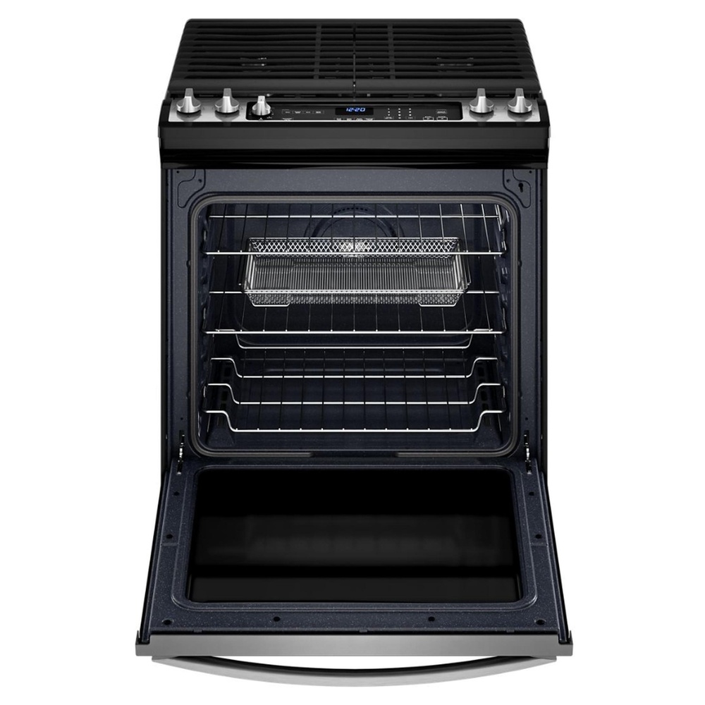 Whirlpool WEG745H0LZ 30" Slide-in Gas Range with 5 Sealed Burners, 5.8 cu. ft. Center Oval Burner, 7-in-1 Oven, AquaLift® Self-Cleaning Technology, Broil Setting-Fingerprint Resistant Stainless Steel