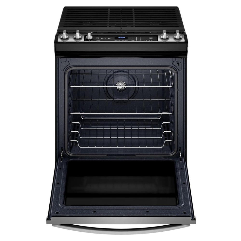 Whirlpool WEG745H0LZ 30" Slide-in Gas Range with 5 Sealed Burners, 5.8 cu. ft. Center Oval Burner, 7-in-1 Oven, AquaLift® Self-Cleaning Technology, Broil Setting-Fingerprint Resistant Stainless Steel