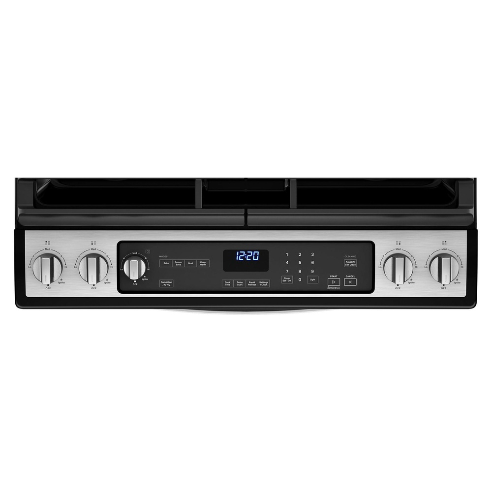 Whirlpool WEG745H0LZ 30" Slide-in Gas Range with 5 Sealed Burners, 5.8 cu. ft. Center Oval Burner, 7-in-1 Oven, AquaLift® Self-Cleaning Technology, Broil Setting-Fingerprint Resistant Stainless Steel