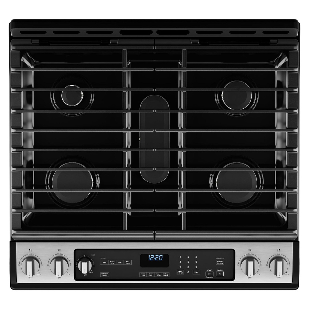 Whirlpool WEG745H0LZ 30" Slide-in Gas Range with 5 Sealed Burners, 5.8 cu. ft. Center Oval Burner, 7-in-1 Oven, AquaLift® Self-Cleaning Technology, Broil Setting-Fingerprint Resistant Stainless Steel