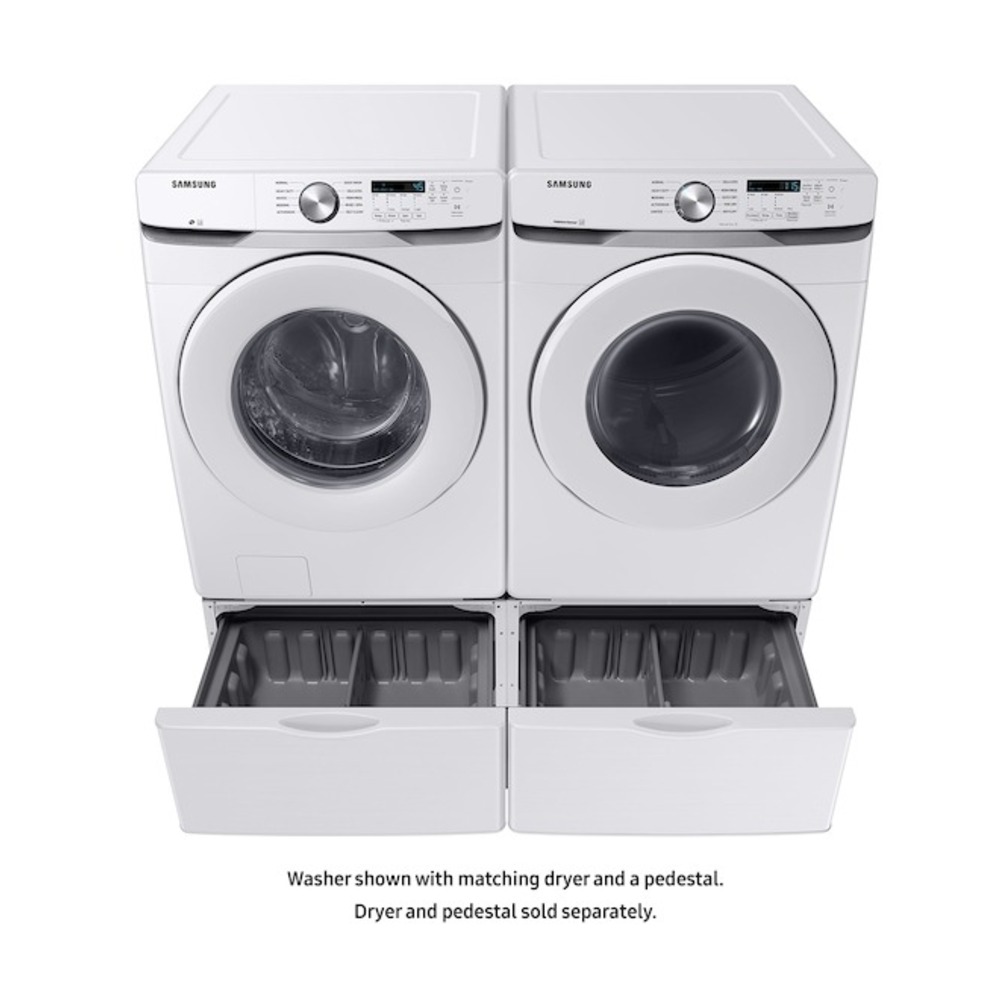 Samsung-WF45T6000AW-front view washer with matching dryer with open pedestal
