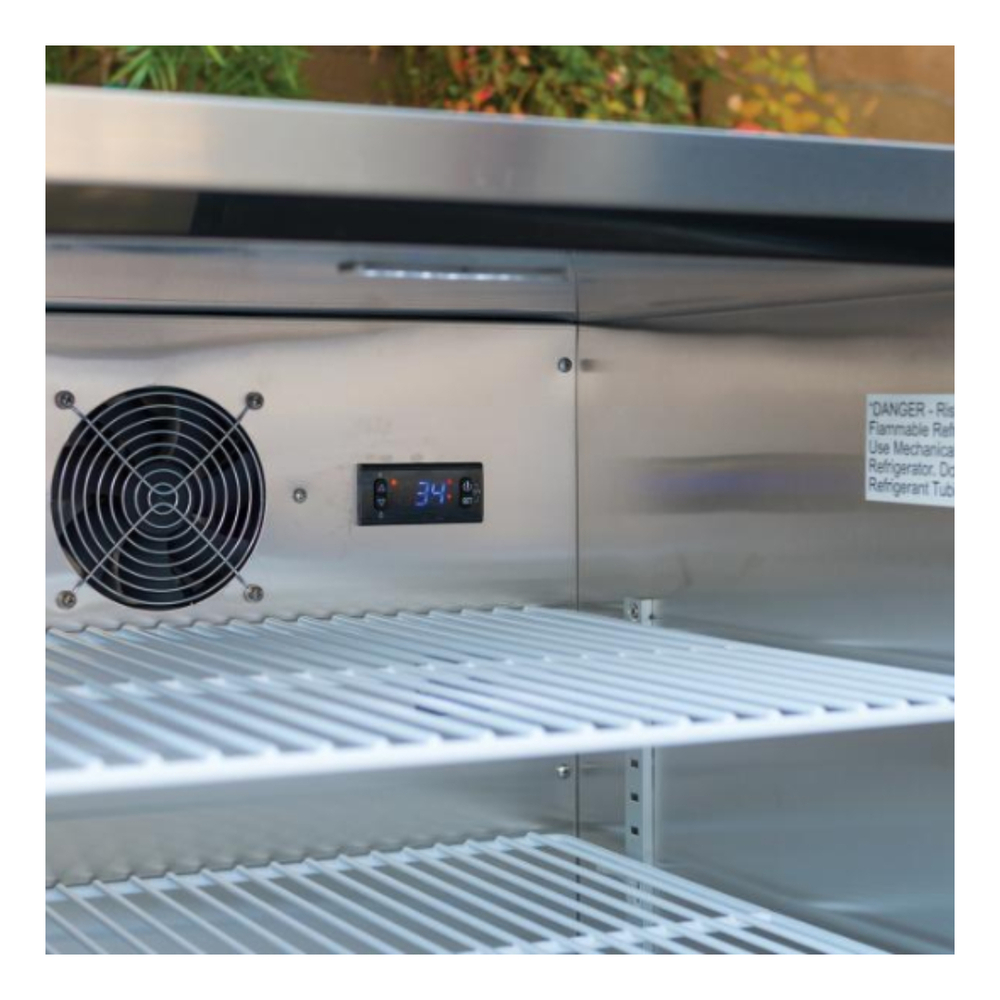 Bull 13700 24 inch Freestanding Outdoor Refrigerator with 4.9 cu. ft. Capacity, Self-Closing, Reversible Door, Shelf Storage System, in Stainless Steel
