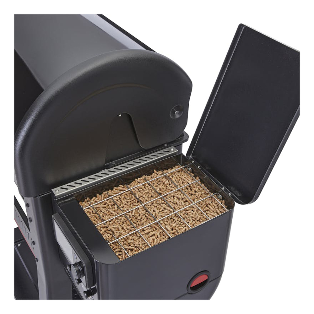 Weber 1500120 Searwood 600 Freestanding Pellet Grill with 648 sq in Cooking Area, Direct Flame, The Lid Open, Full Grate Sear Zone, in Black