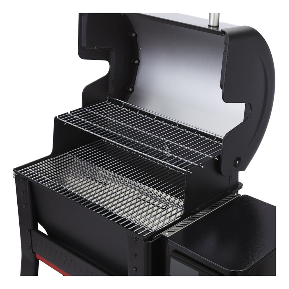 Weber 1500120 Searwood 600 Freestanding Pellet Grill with 648 sq in Cooking Area, Direct Flame, The Lid Open, Full Grate Sear Zone, in Black