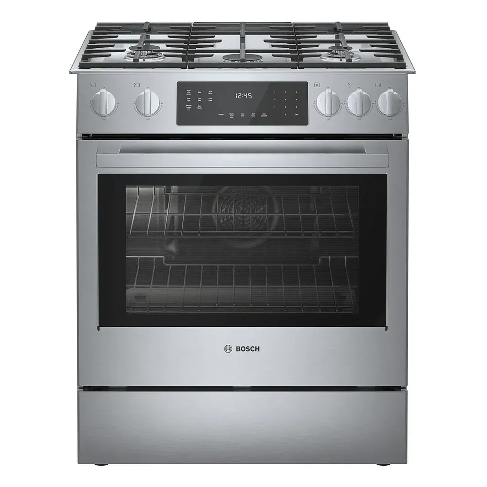 Bosch HGI80UC 30" 800 Series Slide In Gas Range with 5 Sealed Burners, 4.8 cu. ft. Oven Capacity, Convection, Self-Cleaning Mode, and Warming Drawer