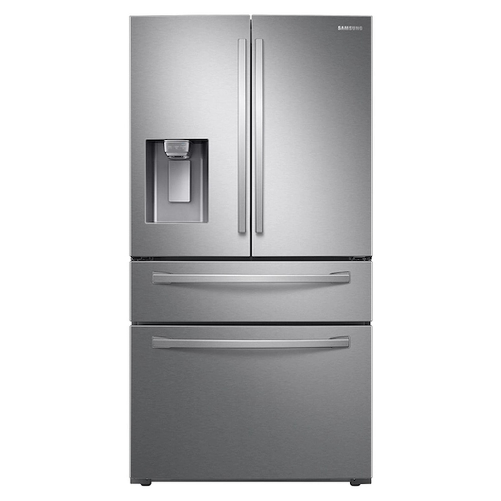 Samsung Bespoke 4-Piece Kitchen Appliances Package with RF28R7201SR 36 inch Smart 4-Door French Door Refrigerator, ME21DG6300SR 30 inch Smart Over-the-Range Microwave, NE63A6311SS 30 inch Smart Freestanding Electric Range and DW80CG5450SR 24 inch Smart Built-In Dishwasher, in Stainless Steel