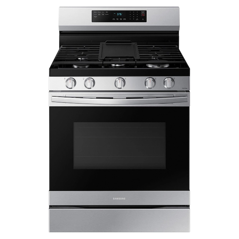 Samsung Bespoke 4-Piece Kitchen Appliances Package with RF28R7201SR 36 inch Smart 4-Door French Door Refrigerator, ME21DG6300SR 30 inch Smart Over-the-Range Microwave, NE63A6311SS 30 inch Smart Freestanding Electric Range and DW80CG5450SR 24 inch Smart Built-In Dishwasher, in Stainless Steel