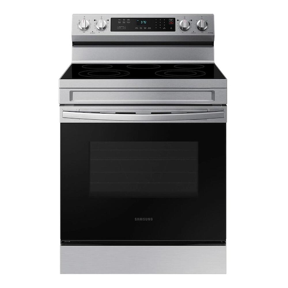 Samsung Bespoke 4-Piece Kitchen Appliances Package with RF28R7201SR 36 inch Smart 4-Door French Door Refrigerator, ME21DG6300SR 30 inch Smart Over-the-Range Microwave, NE63A6311SS 30 inch Smart Freestanding Electric Range and DW80CG4021SR 24 inch Smart Built-In Dishwasher, in Stainless Steel