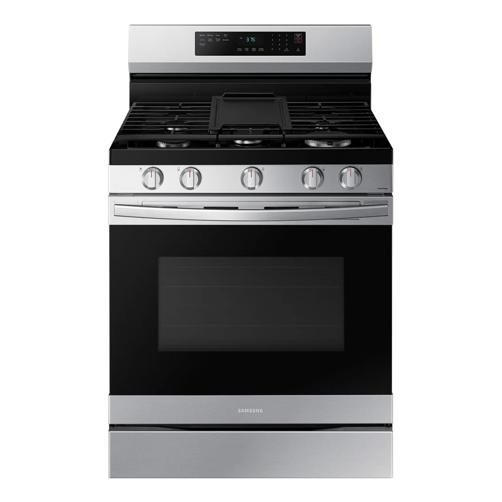 Samsung NX60A6511S 30" Smart Freestanding Gas Range with 5 Burners, 6 cu. ft. Oven Capacity, Convection, Removable Non-Stick Griddle, Storage Drawer and Air Fry