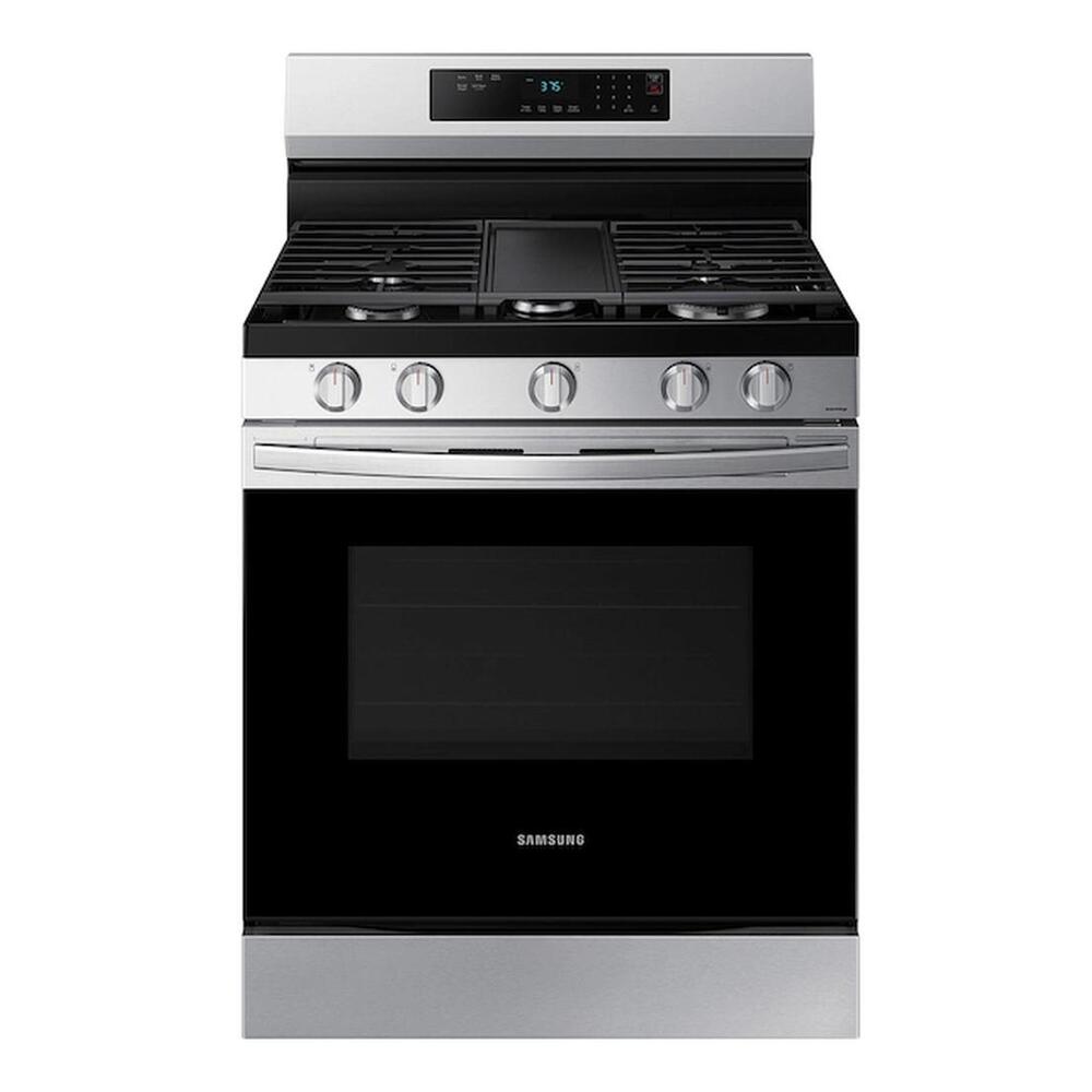 Samsung Bespoke 4-Piece Kitchen Appliances Package with RF28R7201SR 36 inch Smart 4-Door French Door Refrigerator, ME16A4021AS 30 inch Smart Over-the-Range Microwave, NX60A6311SS 30 inch Smart Freestanding Gas Range and DW80CG4021SR 24 inch Smart Built-In Dishwasher, in Stainless Steel