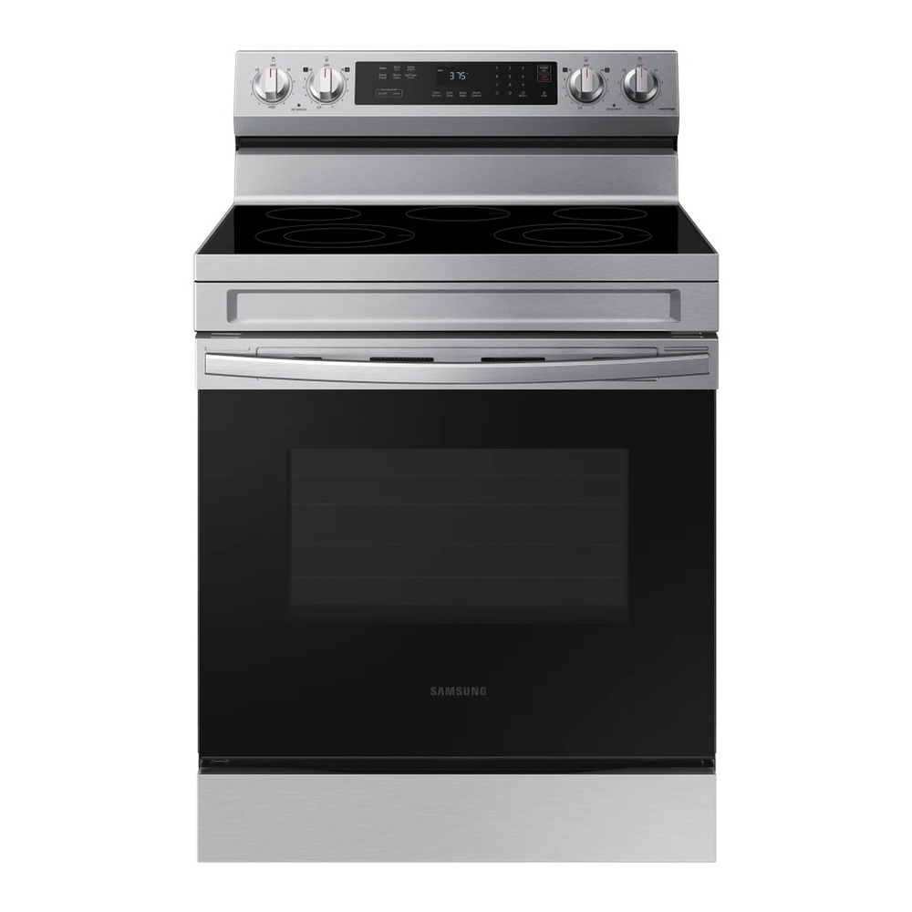 Samsung Bespoke 4-Piece Kitchen Appliances Package with RF18A5101SR 33 inch Smart 4-Door French Door Refrigerator, ME17R7021ES 30 inch Over the Range Microwave, NE63A6311SS 30 inch Smart Electric Range and DW80CG5450SR 24 inch Smart Built-In Dishwasher, in Stainless Steel