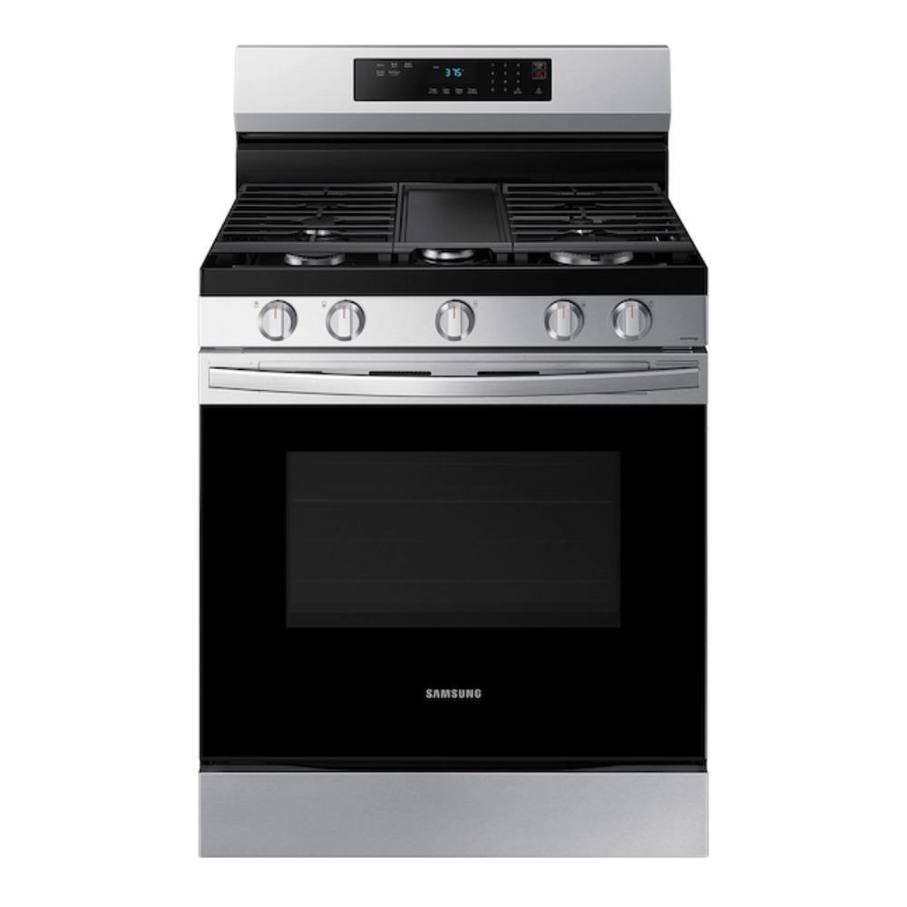Samsung Bespoke 4-Piece Kitchen Appliances Package with RT16A6195SR 28 inch Smart 4-Door Top Door Refrigerator, ME17R7021ES 30 inch Smart Over-the-Range Microwave, NX60A6311SS 30 inch Smart Freestanding Gas Range and DW80CG5450SR 24 inch Smart Built-In Dishwasher, in Stainless Steel