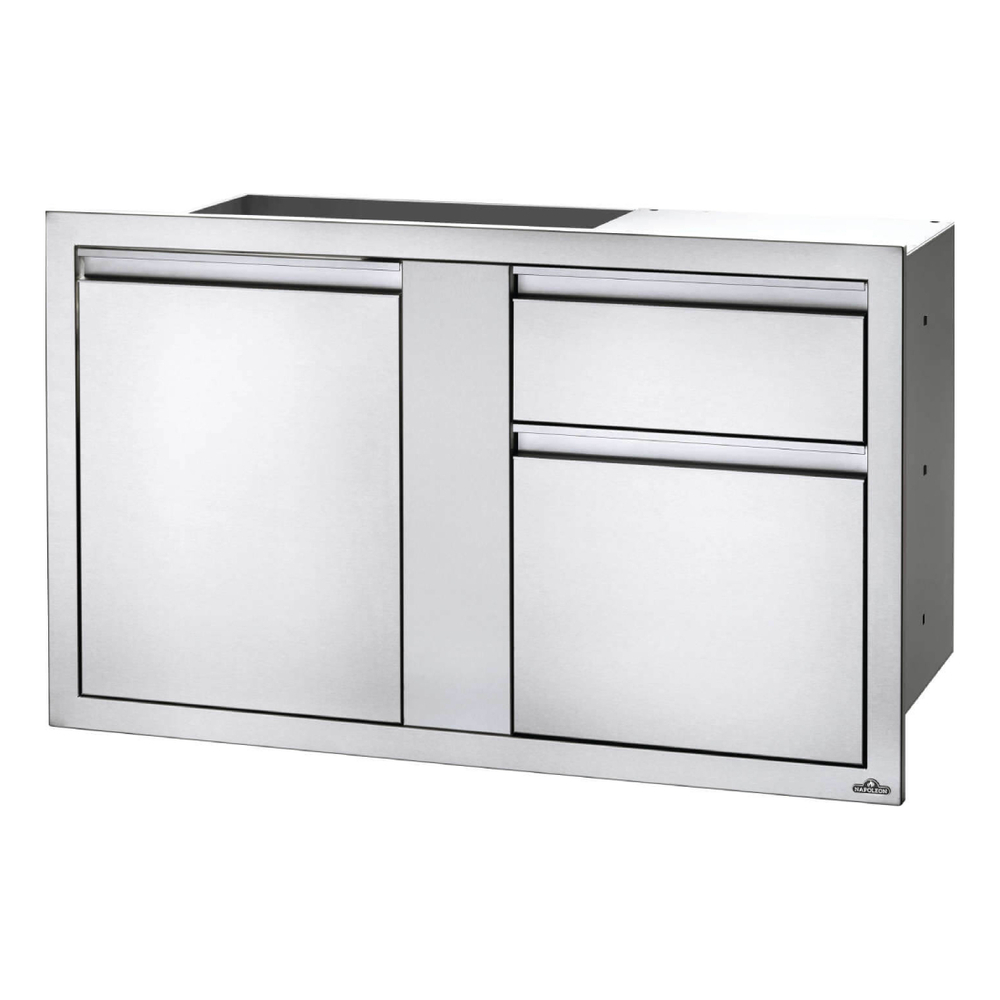 Napoleon BI42241D1W 45 inch Large Door & Waste Bin Drawer, 8-inch Paper Towel Dispenser Drawer, Anodized Aluminum Handles, Seamless Trim, in Stainless Steel