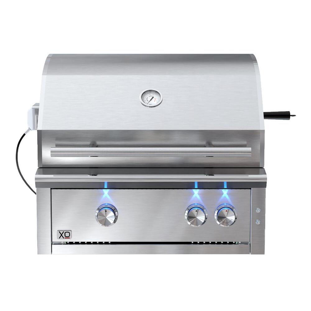 XO XOGRILL30 30 inch Built-In Gas Grill with 851 sq, in Cooking Area, Cooking Zones, Elegant Lighting, Radiant Briquettes, in Stainless Steel