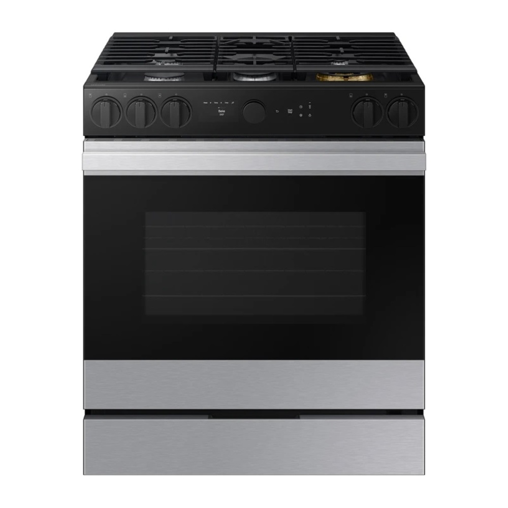 Samsung NSG6D8700 30" Bespoke Smart Slide-In Gas Range with 5 Burners, 6 cu. ft. Oven Capacity, Smart Oven Camera, Illuminated Safety Knobs, Air Sous Vide and Air Fry