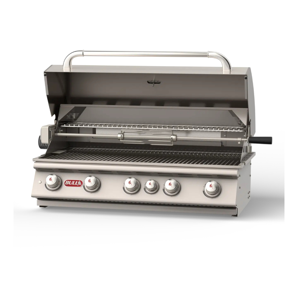 Bull 5756 Brahma 38 inch Built-in Gas Grill with 943 Sq. In. in Cooking Area, 90000 Total BTU, Single Piece Dual Lined Hood, Piezo igniters, Heavy Duty Thermometer, in Stainless Steel