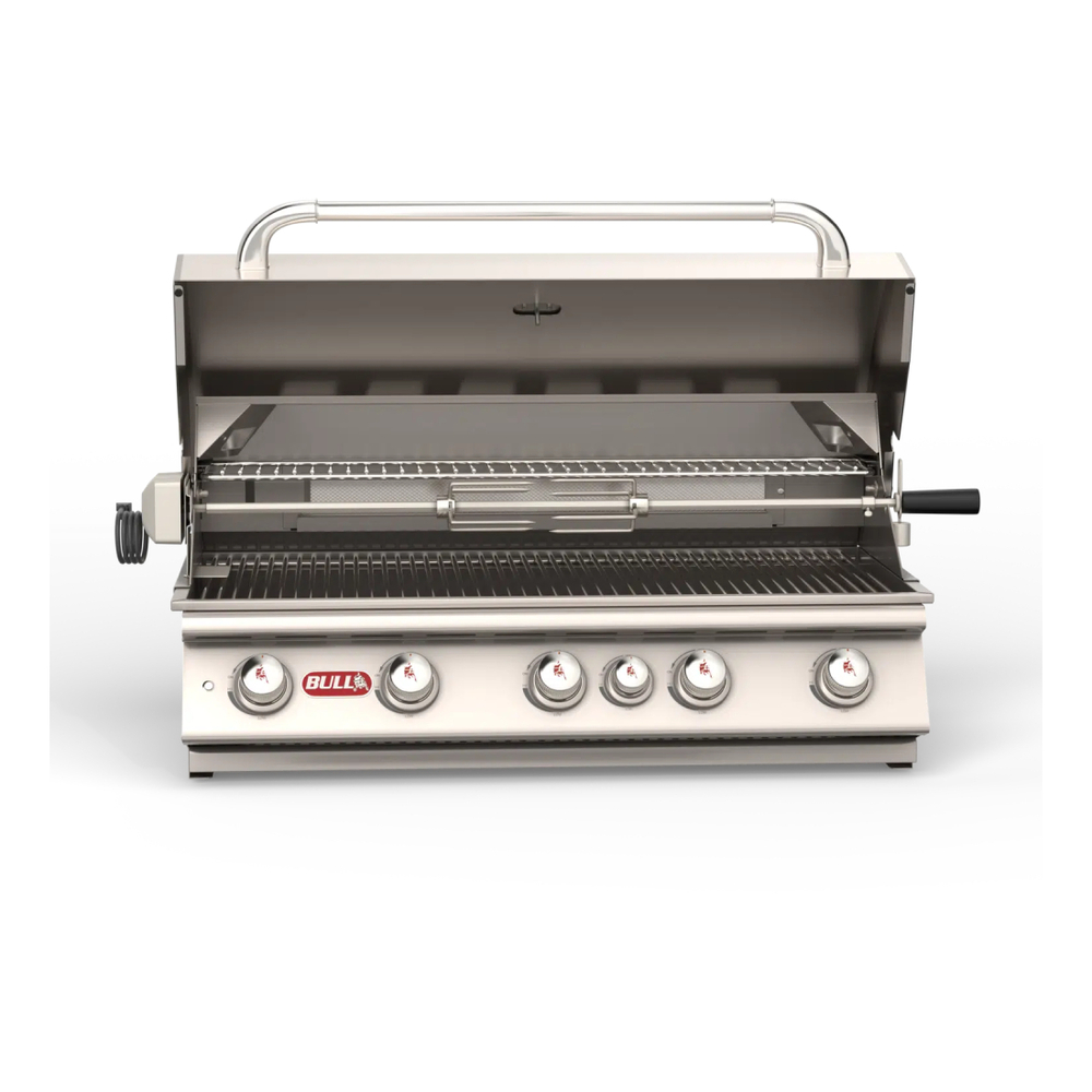 Bull 5756 Brahma 38 inch Built-in Gas Grill with 943 Sq. In. in Cooking Area, 90000 Total BTU, Single Piece Dual Lined Hood, Piezo igniters, Heavy Duty Thermometer, in Stainless Steel