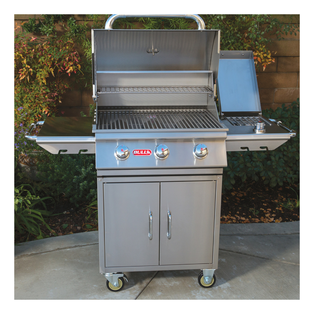 Bull 60010 16 inch Side Cart Gas Grill, 10000 Total BTU, Solid Grates, Pedestal Cart Bottoms, in Stainless Steel