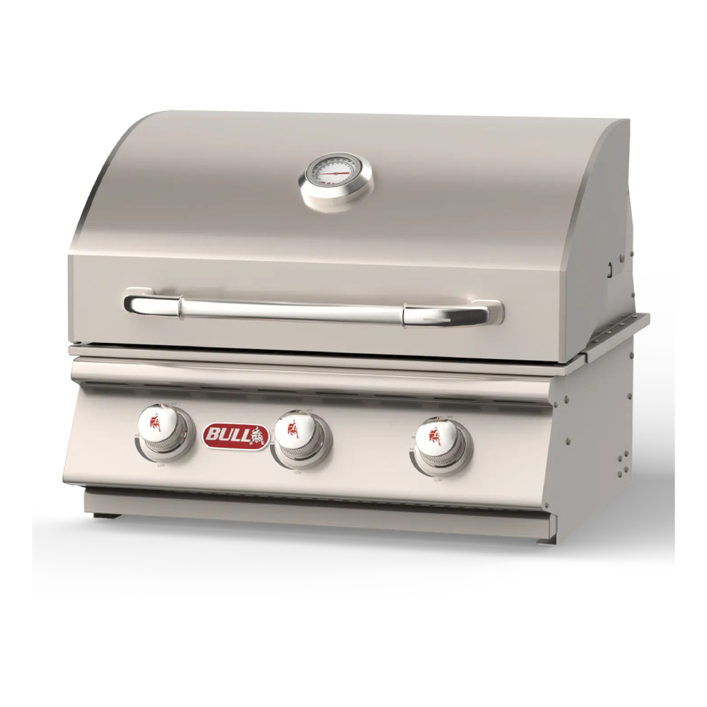 Bull 6900 Steer 26 inch Built-in Gas Grill with 556 sq. in. Cooking Area, 45000 Total BTU, Single Piece Dual Lined Hood, Piezo Igniters, Solid Grates, in Stainless Steel