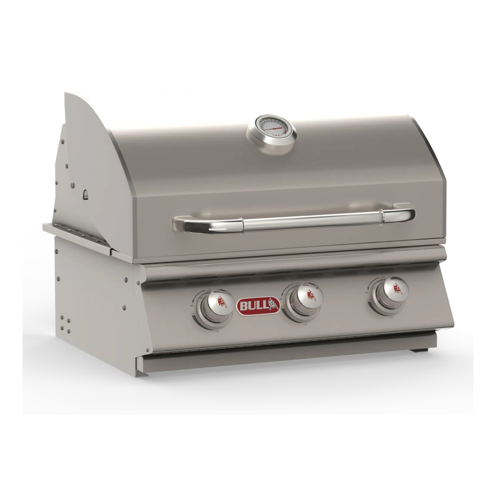 Bull 6900 Steer 26 inch Built-in Gas Grill with 556 sq. in. Cooking Area, 45000 Total BTU, Single Piece Dual Lined Hood, Piezo Igniters, Solid Grates, in Stainless Steel