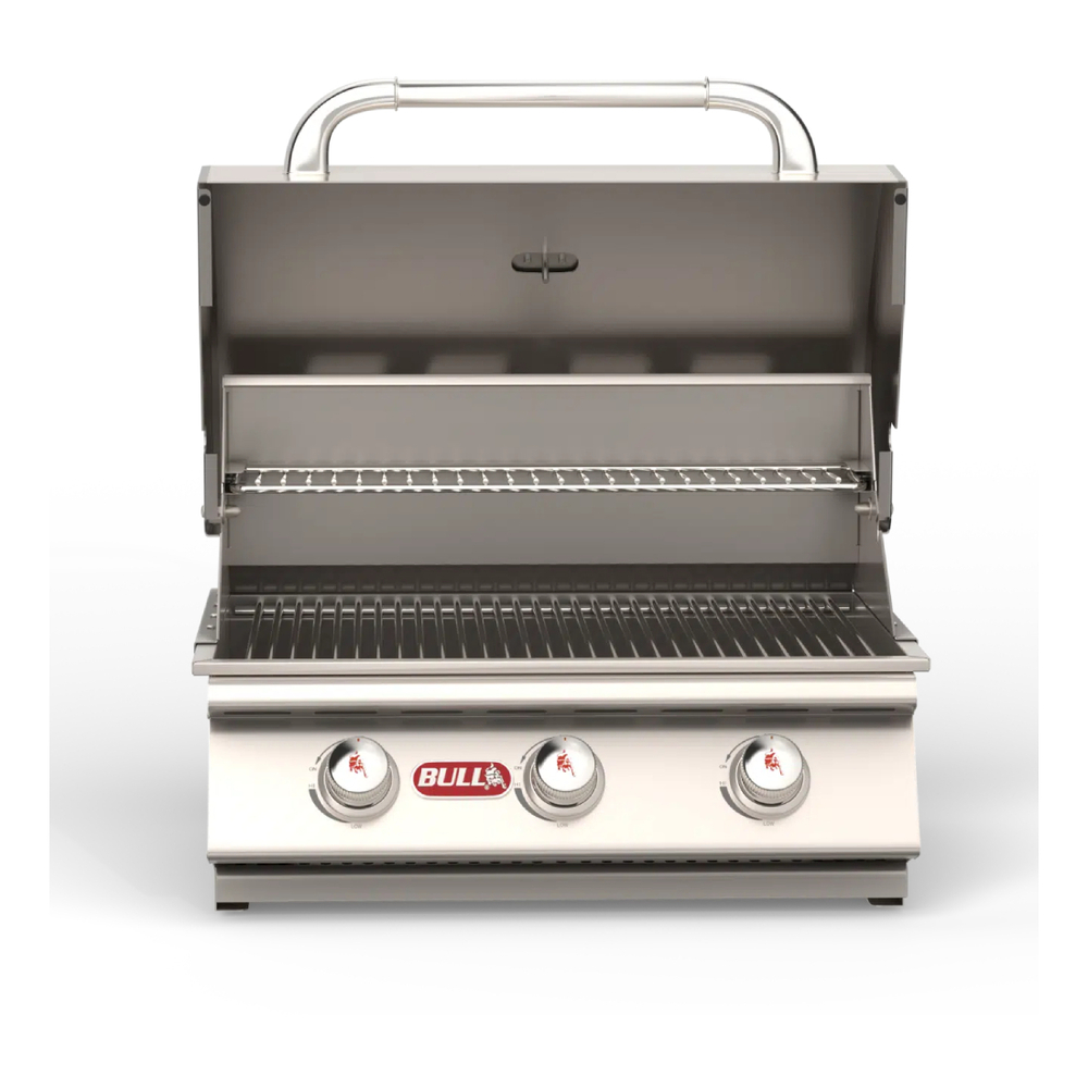 Bull 6900 Steer 26 inch Built-in Gas Grill with 556 sq. in. Cooking Area, 45000 Total BTU, Single Piece Dual Lined Hood, Piezo Igniters, Solid Grates, in Stainless Steel