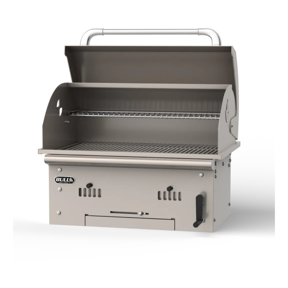 Bull 88787 Bison 30 inch Built-In Charcoal Grill Head with 751 Sq. Ft. in Cooking Area, High Temp Oven Gasket, Adjustable Charcoal Grill Bed, in Stainless Steel