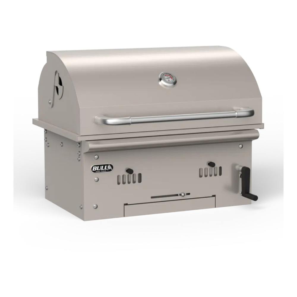 Bull 88787 Bison 30 inch Built-In Charcoal Grill Head with 751 Sq. Ft. in Cooking Area, High Temp Oven Gasket, Adjustable Charcoal Grill Bed, in Stainless Steel