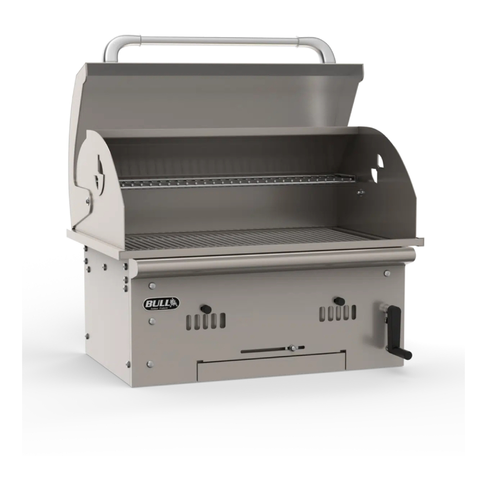 Bull 88787 Bison 30 inch Built-In Charcoal Grill Head with 751 Sq. Ft. in Cooking Area, High Temp Oven Gasket, Adjustable Charcoal Grill Bed, in Stainless Steel