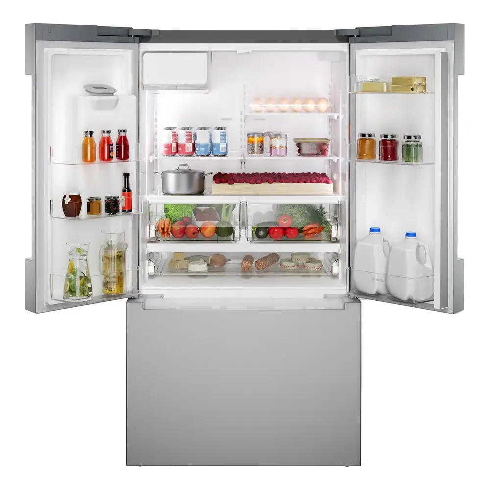 Bosch B36CD10ENS 36 Inch 100 Series Smart Counter Depth French Door Refrigerator with 21.6 cu. ft. Total Capacity, External Dispenser, QuickIce Pro System, MultiAirFlow, Home Connect App, Sabbath Mode and ENERGY STAR, in Stainless Steel