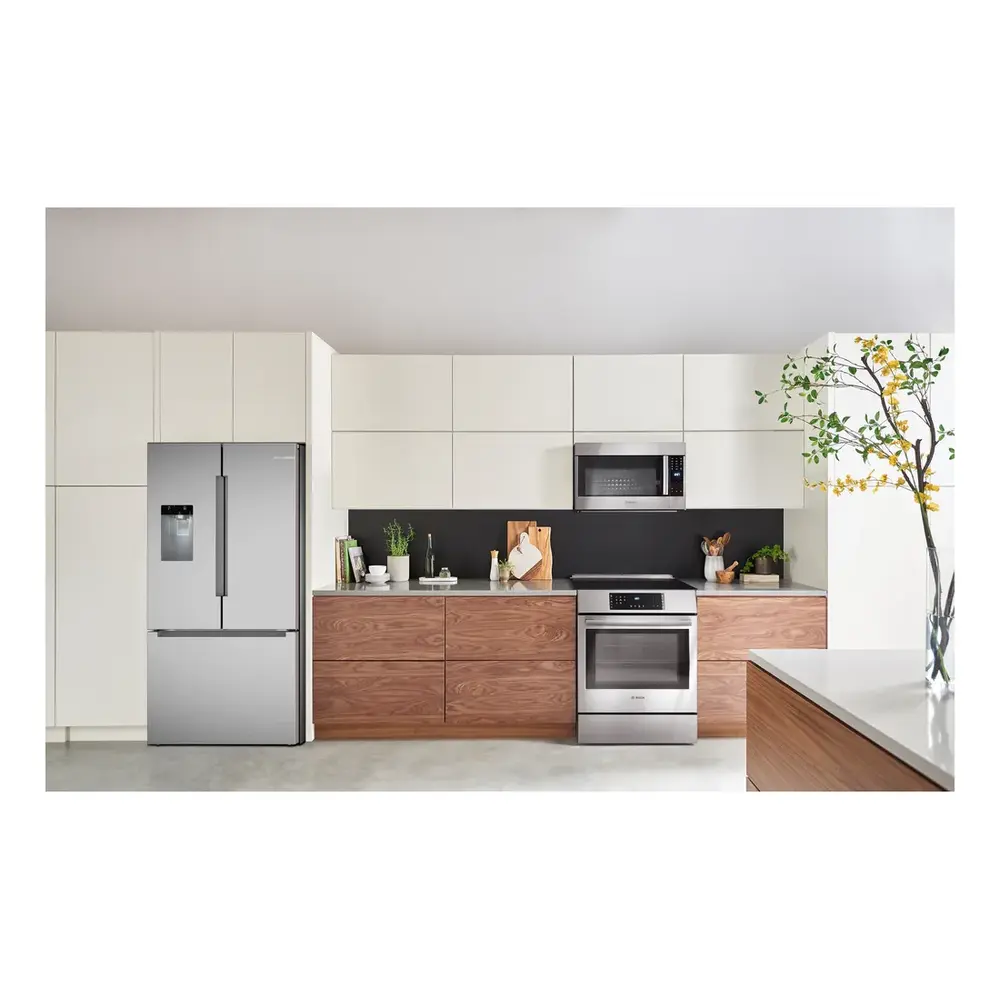Bosch B36CD10ENS 36 Inch 100 Series Smart Counter Depth French Door Refrigerator with 21.6 cu. ft. Total Capacity, External Dispenser, QuickIce Pro System, MultiAirFlow, Home Connect App, Sabbath Mode and ENERGY STAR, in Stainless Steel
