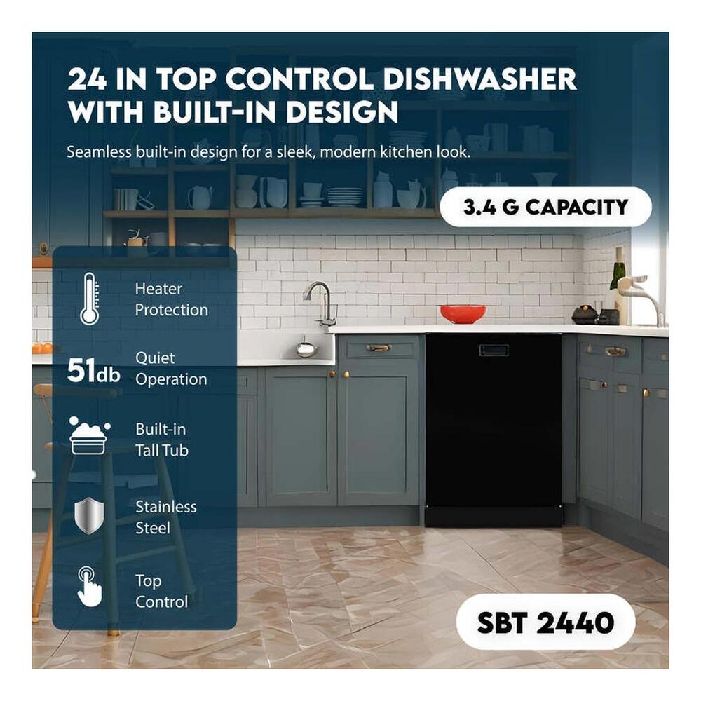 Equator WBT2440 24 inch Built-In Dishwasher with 15 Place Settings, Touch Button Control Panel, Rinse-Aid Indicator, Low Noise Level