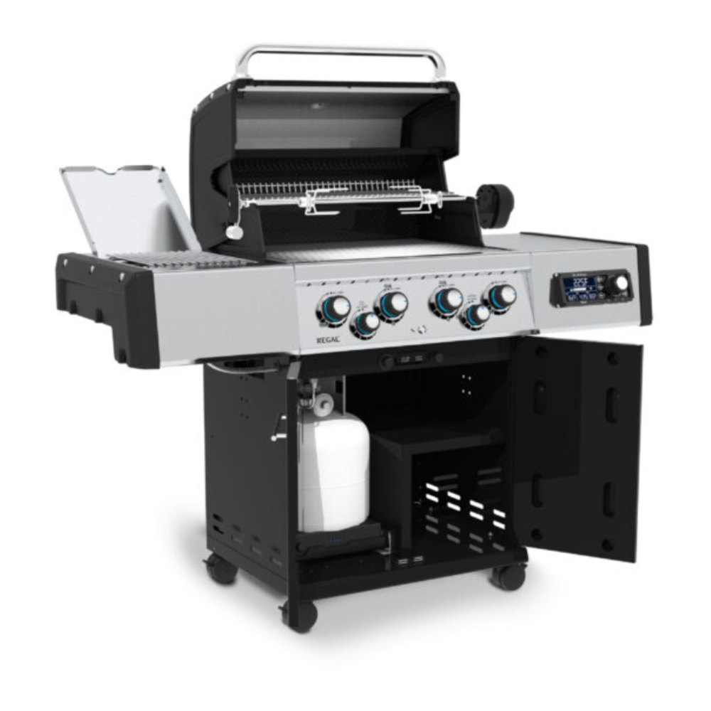 Broil King BK68724 Regal Q 490 Pro IR Freestanding Gas Grill with 875 sq. in. Cooking Area, 55000 Total BTU, Deluxe Accu-Temp Thermometer, Electronic Dual-Electrode Ignition System, Porcelain-Coated Warming, in Black