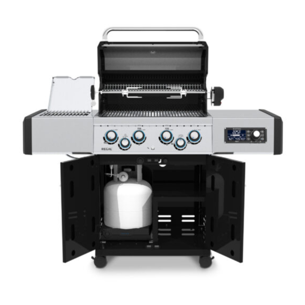 Broil King BK68724 Regal Q 490 Pro IR Freestanding Gas Grill with 875 sq. in. Cooking Area, 55000 Total BTU, Deluxe Accu-Temp Thermometer, Electronic Dual-Electrode Ignition System, Porcelain-Coated Warming, in Black