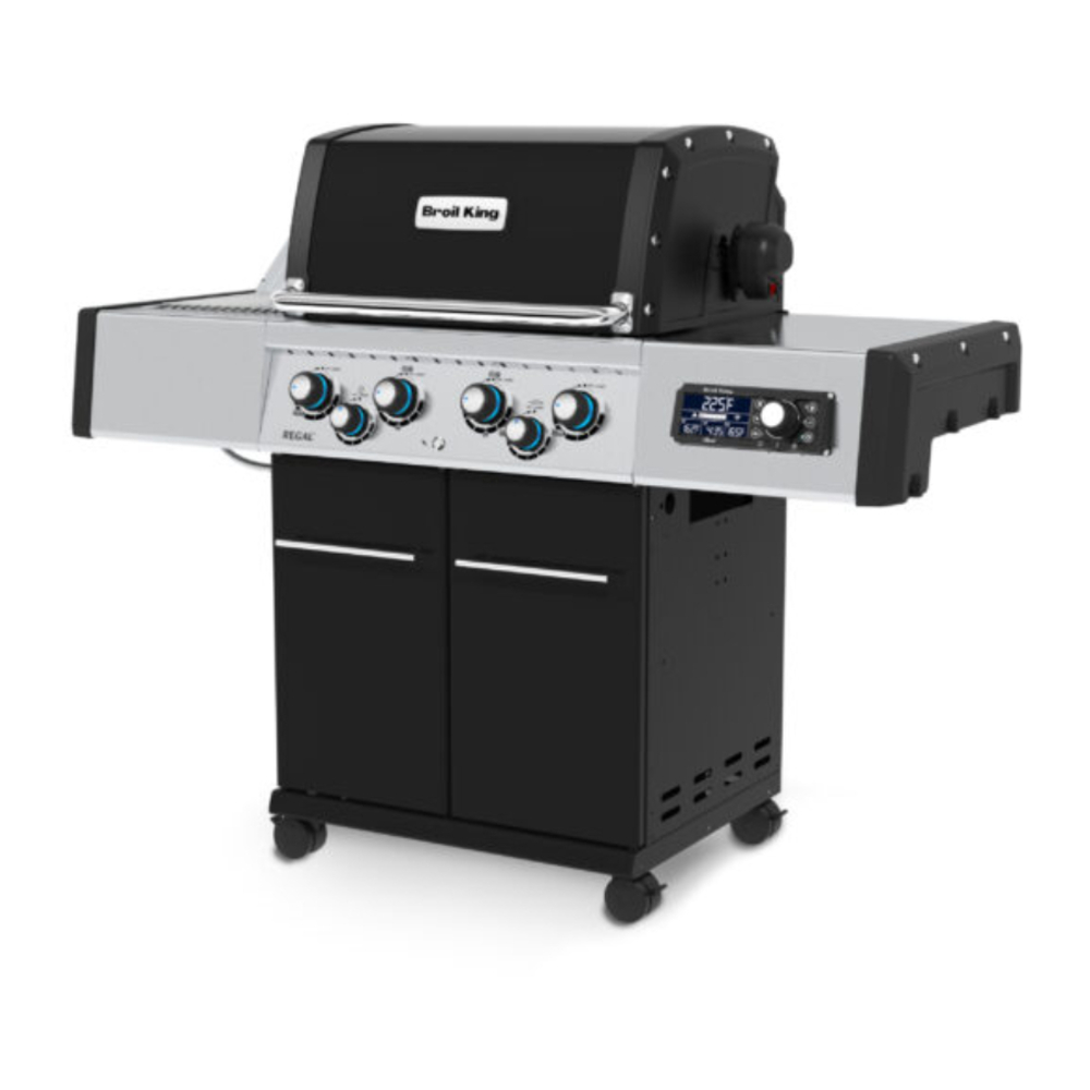 Broil King BK68724 Regal Q 490 Pro IR Freestanding Gas Grill with 875 sq. in. Cooking Area, 55000 Total BTU, Deluxe Accu-Temp Thermometer, Electronic Dual-Electrode Ignition System, Porcelain-Coated Warming, in Black