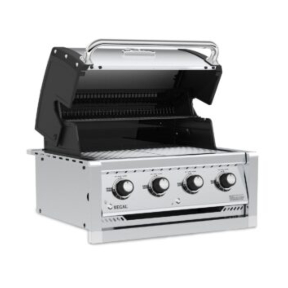 Broil King-BK885714-left tilted view of built-in grill head gas grill with opened view