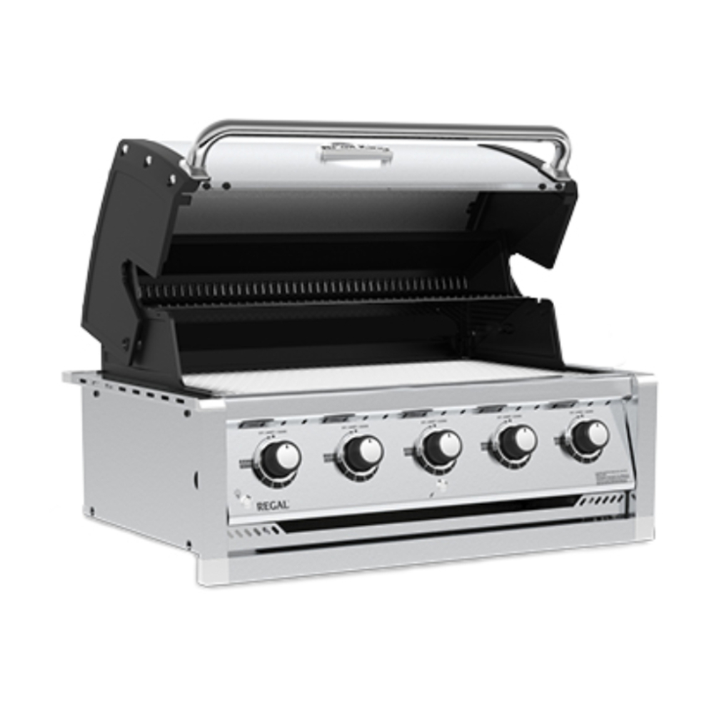 Broil King-BK886714-left tilted view of built-in grill head gas grill with opened view