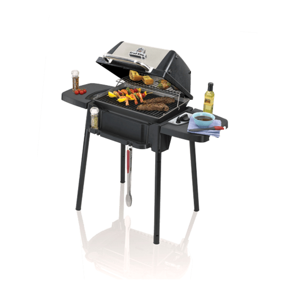 Broil King-BK950654-right tilted view of porta-chef gas grill with opened view