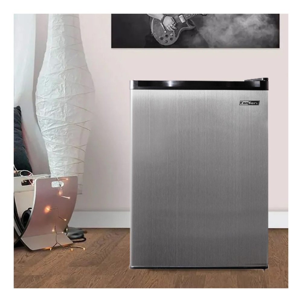 Equator CREF26SS Conserv 18 inch Compact Mini Refrigerator with 2.6 cu. ft. Capacity, Wire Bottle Rack, Recessed Handle, Reversible Door, in Stainless Steel