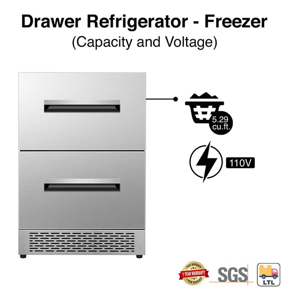 Equator DRFC5292 24 inch Built-In Convertible Refrigerator-Freezer with 5.29 cu. ft. Capacity, LED Display, Pocket Handle, Compressor with Fan Cooling, in Stainless Steel