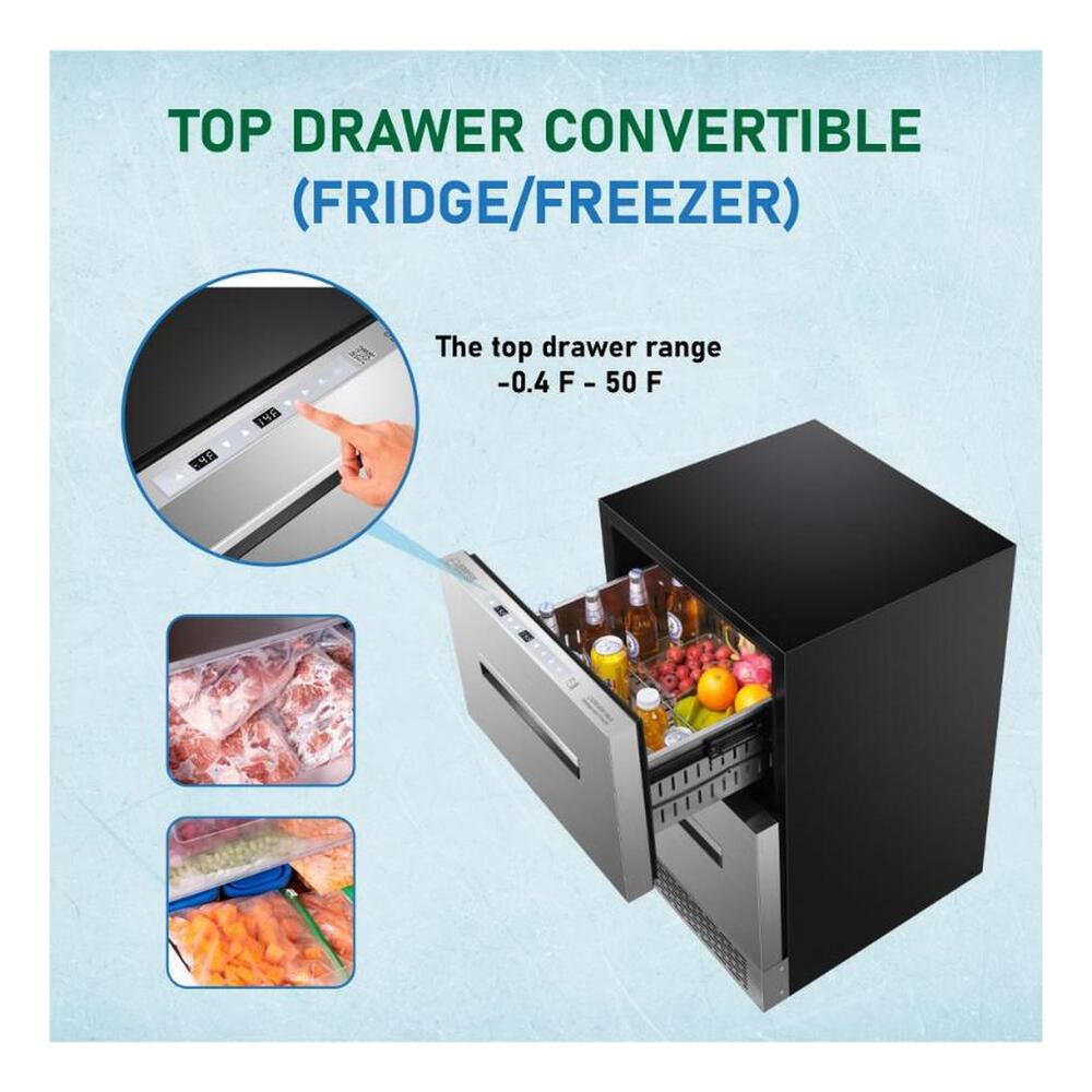 Equator DRFC5292 24 inch Built-In Convertible Refrigerator-Freezer with 5.29 cu. ft. Capacity, LED Display, Pocket Handle, Compressor with Fan Cooling, in Stainless Steel