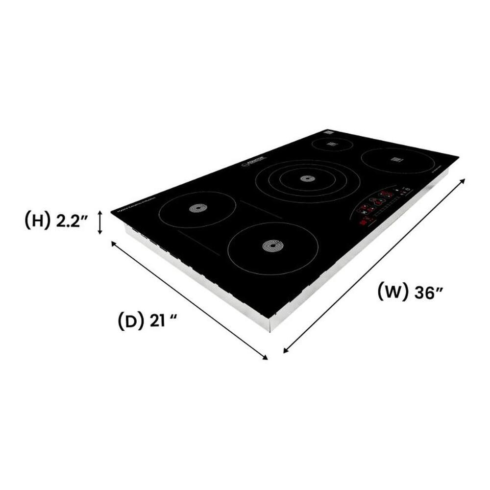 Equator EHC36532 36" Built-In Ceramic Electric Hybrid Induction Cooktop with 5 Elements, Precision Power Control, Built-in Induction Pan Sensor, Digital Timer Function, in Black