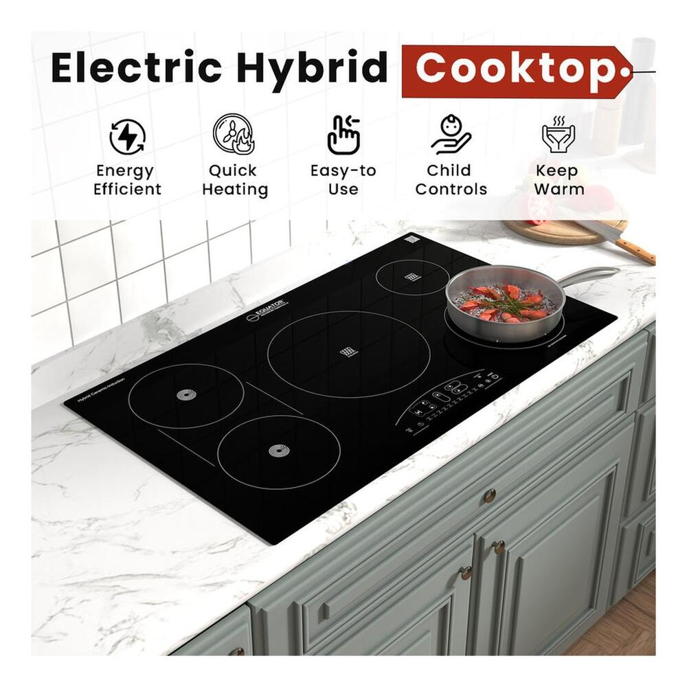 Equator EHC36532 36" Built-In Ceramic Electric Hybrid Induction Cooktop with 5 Elements, Precision Power Control, Built-in Induction Pan Sensor, Digital Timer Function, in Black