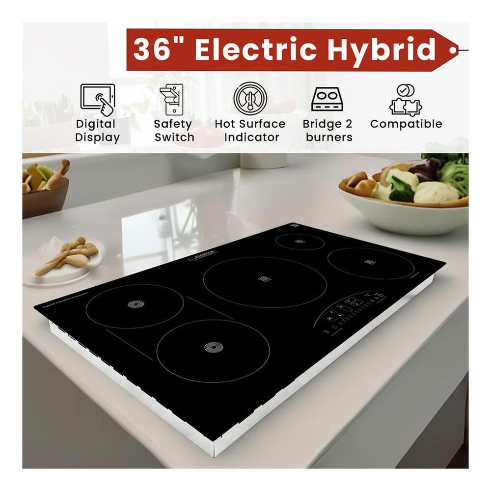 Equator EHC36532 36" Built-In Ceramic Electric Hybrid Induction Cooktop with 5 Elements, Precision Power Control, Built-in Induction Pan Sensor, Digital Timer Function, in Black
