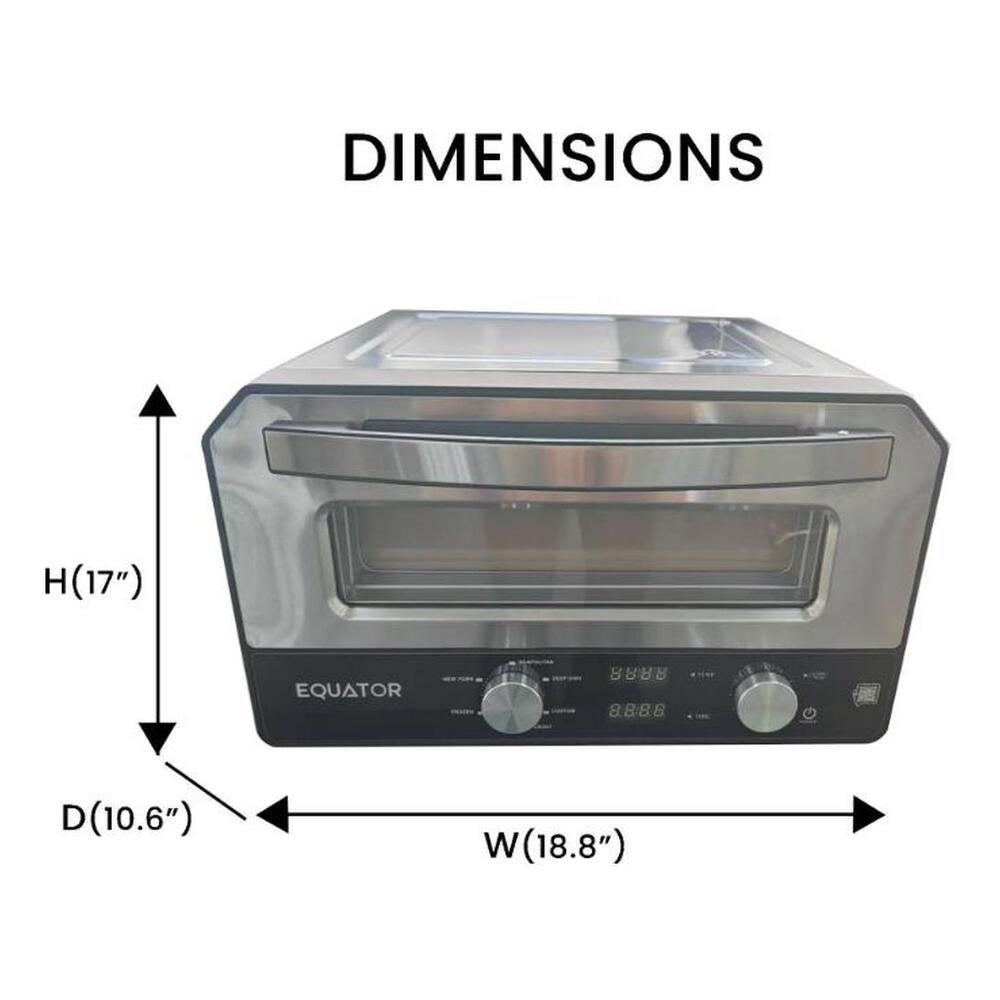 Equator EPO500 18 inch Countertop Electric Pizza Oven with 0.48 cu. ft. Capacity, High Temperature Range, Six Preset Pizza Styles, Quick Preheat and Cooking, in Stainless Steel