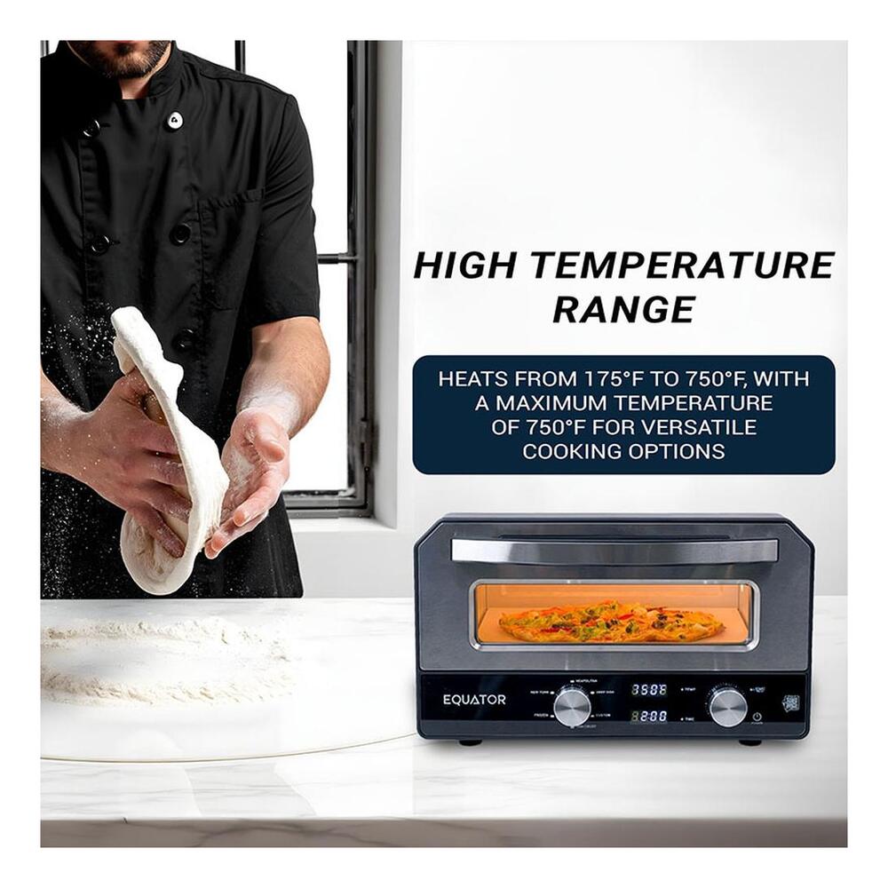 Equator EPO500 18 inch Countertop Electric Pizza Oven with 0.48 cu. ft. Capacity, High Temperature Range, Six Preset Pizza Styles, Quick Preheat and Cooking, in Stainless Steel